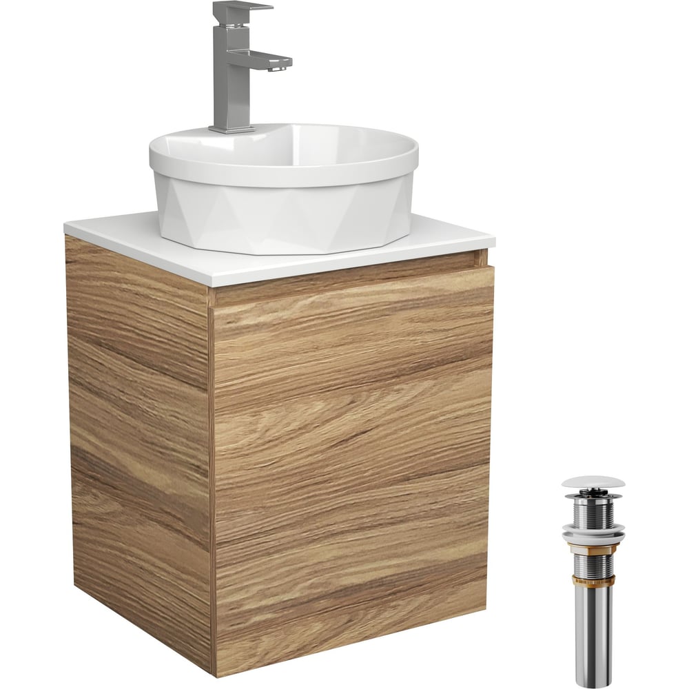 Изображение товара Тумба Bauedge Bau Dream Blackwood 50 с раковиной BAU Element Cristal D40, смесителем Hotel Still