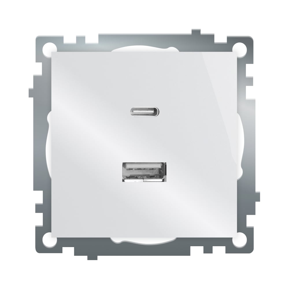 Изображение товара Розетка STEKKER USB 2-местная + type C (механизм), GLS10-7116-01, 250В, 3А, max 20W, серия Катрин, белый, 50051