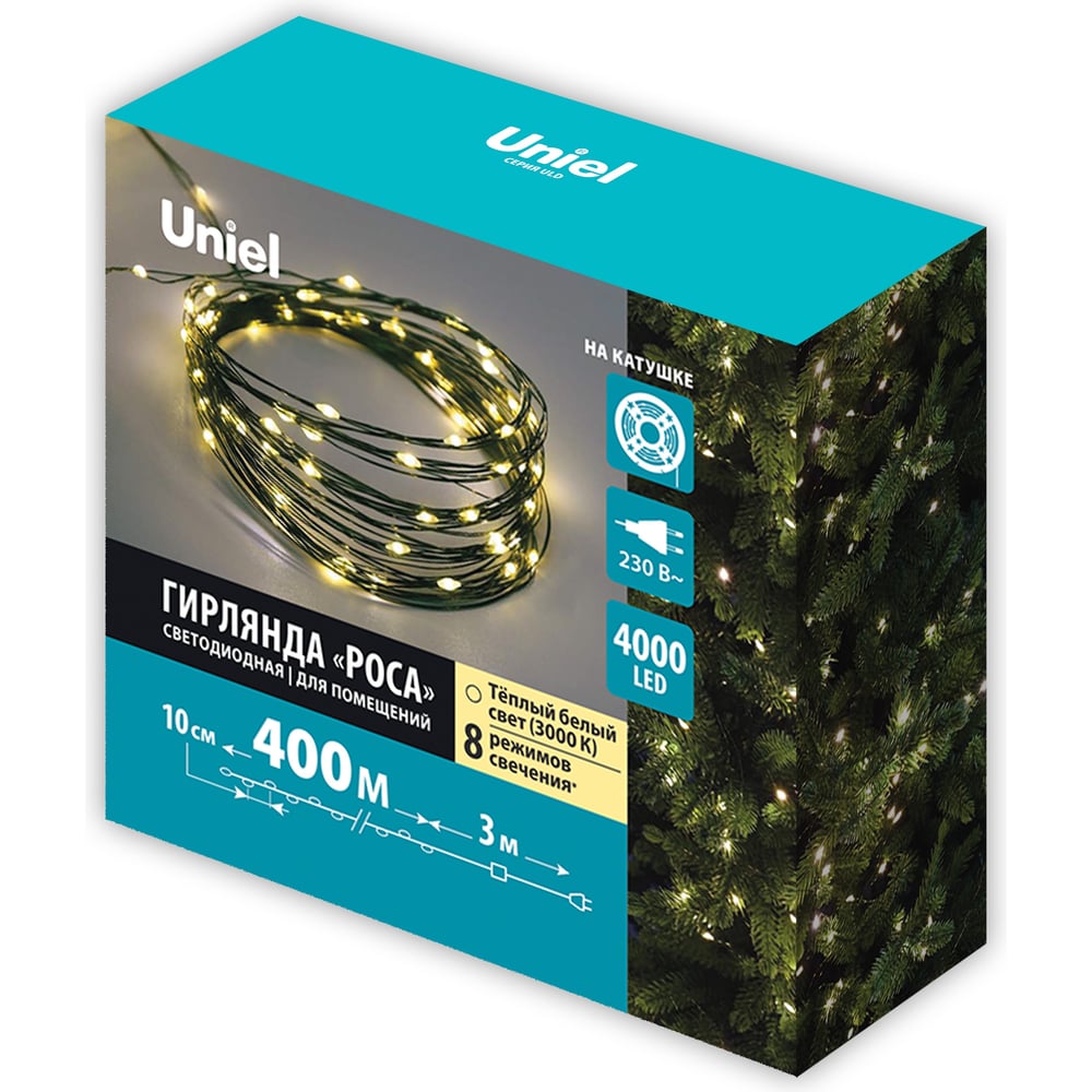 Изображение товара Гирлянда LED Uniel ULD-S40000-4000/DGA теплая белая 400 м IP20