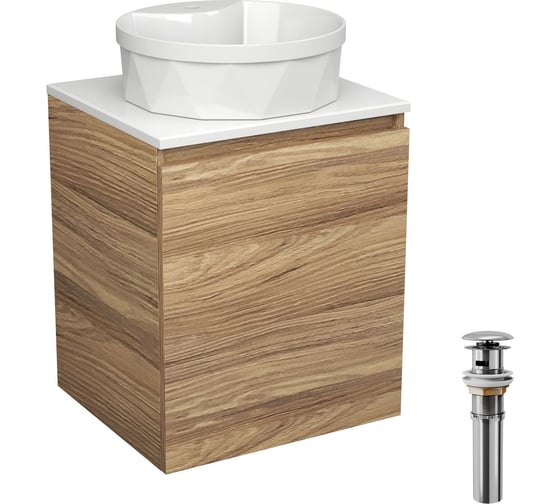 Изображение товара Тумба Bauedge Bau Dream Blackwood 50 с дверцей, раковина BAU Element Cristal D40, белая, выпуск клик-клак хром SD3142