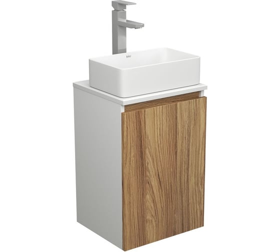 Изображение товара Комплект для ванной Bauedge 3 предмета (тумба Bau Dream Blackwood 40 + раковина BAU Hotel mini 37x23, белая, смеситель высокий Hotel Still) BD1590