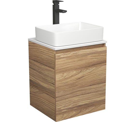 Изображение товара Тумба Bauedge Bau Dream Blackwood 50 с дверцей, раковина BAU Hotel, смеситель для раковины высокий Hotel Black, черный SD3032