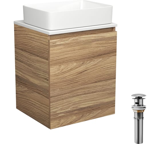 Изображение товара Тумба Bauedge Bau Dream Blackwood 50 с дверцей, раковина BAU Hotel, выпуск клик-клак, хром SD3029