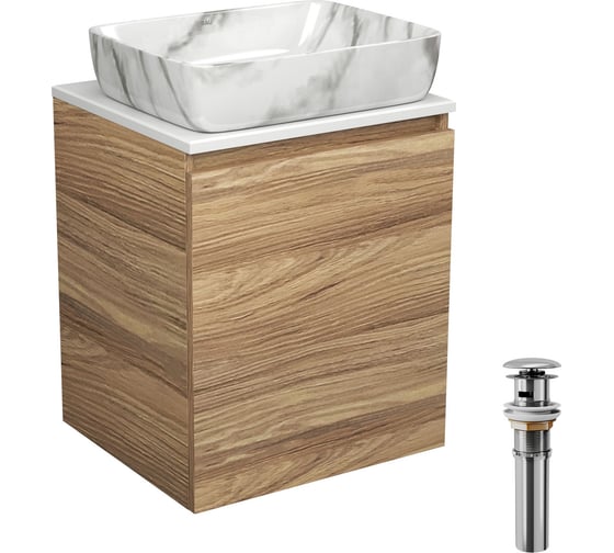 Изображение товара Тумба Bauedge Bau Dream Blackwood 50 с дверцей, раковина BAU Hotel, мрамор, выпуск клик-клак, хром SD3074