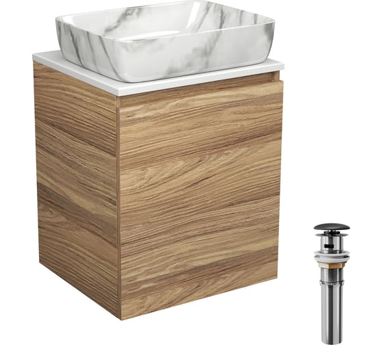 Изображение товара Тумба Bauedge Bau Dream Blackwood 50 с дверцей, раковина BAU Hotel, мрамор, выпуск клик-клак, черный SD3076