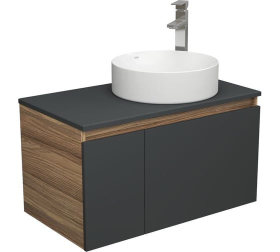 Изображение товара Комплект для ванной Bauedge 3 предмета (тумба Bau Dream 80, графит + раковина санфаянс накладная BAU Dream D41, смеситель высокий Hotel Still) BD2185