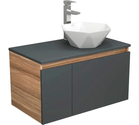 Изображение товара Комплект для ванной Bauedge 3 предмета (тумба Bau Dream 80, графит + раковина накладная на столешницу BAU Crystal 40х40, смеситель высокий Hotel Still) BD2285