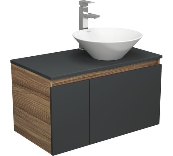 Изображение товара Комплект для ванной Bauedge 3 предмета (тумба Bau Dream 80, графит + раковина санфаянс накладная BAU Dream D43, смеситель высокий Hotel Still) BD2245