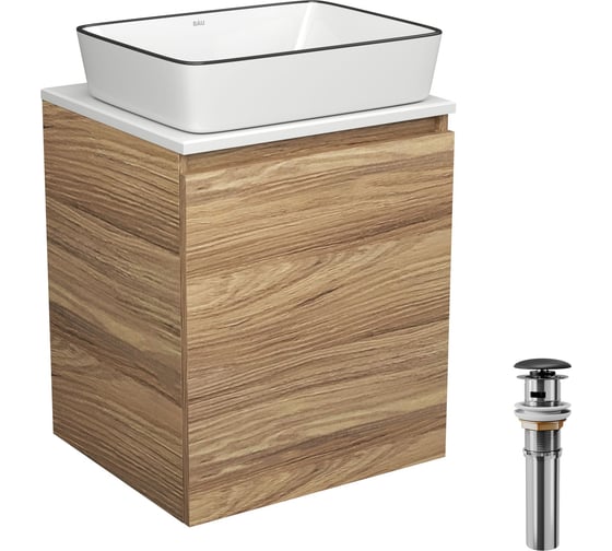 Изображение товара Тумба Bauedge Bau Dream Blackwood 50 с дверцей, раковина BAU Hotel Black Rand 48х37, выпуск клик-клак, черный SD3058