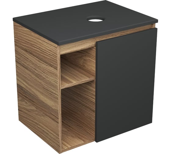 Изображение товара Тумба подвесная под раковину Bauedge Bau Dream Blackwood 60 правая, полки, дверца, графит BD2060-BL-1