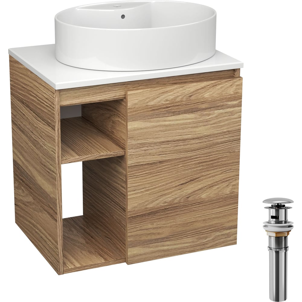 Изображение товара Тумба Bauedge Bau Dream Blackwood 60 правая, раковина BAU Nimb 51х41 белая, выпуск клик клак хром SD3344