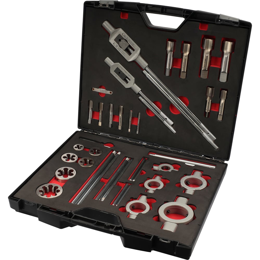 Изображение товара Набор метчиков и плашек H-Tools G(BSP) 1/8-1,0 HSS-G 27пр профессиональный