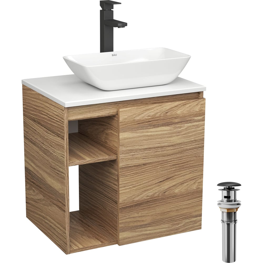 Изображение товара Тумба для ванной Bauedge Bau Dream Blackwood 60 с раковиной и смесителем