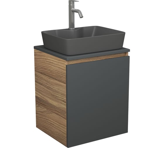 Изображение товара Тумба Bauedge Bau Dream Blackwood 50 графит, раковина BAU Cerama 48х37 темно-серая матовая, смеситель Hotel Dream, нерж. сталь SD4182