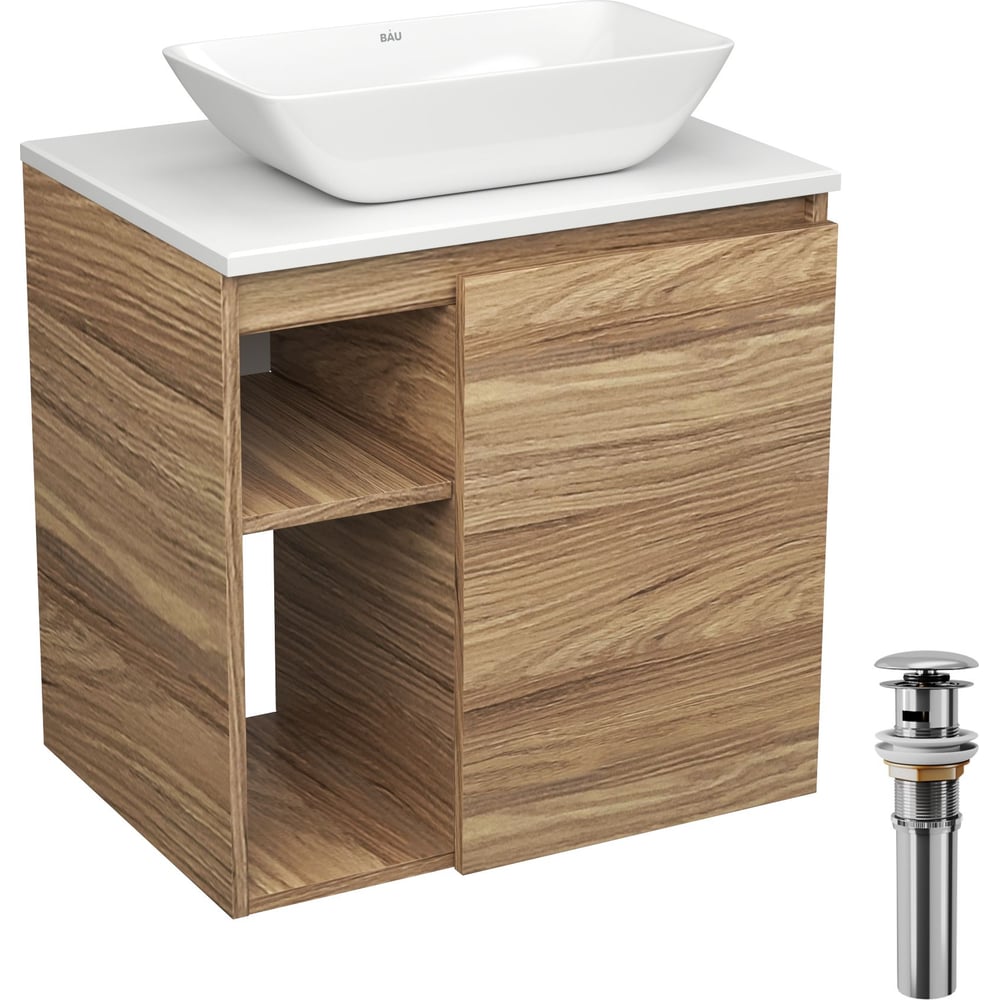 Изображение товара Тумба для ванной Bauedge Bau Dream Blackwood 60 правая с раковиной BAU Spectrum mini