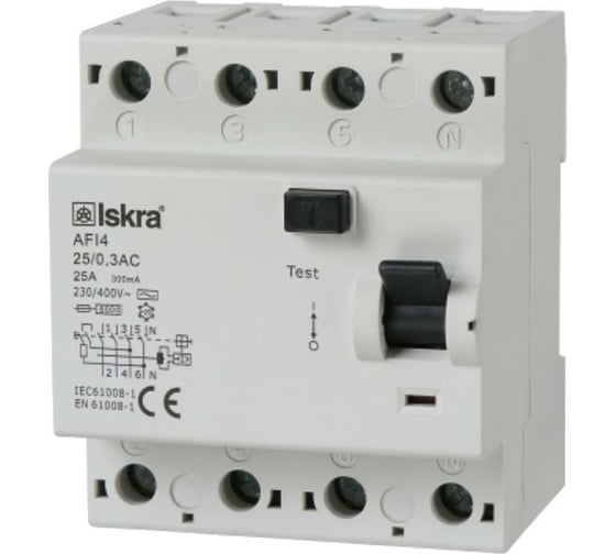Изображение товара УЗО iskra устройство защитного отключения AFI4-25/0.3 УТ-00019662