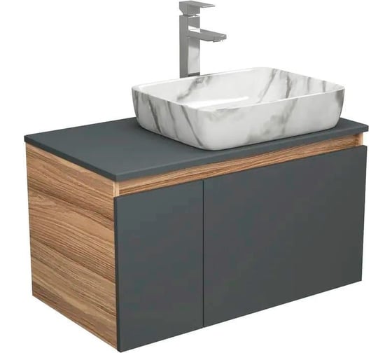 Изображение товара Комплект для ванной Bauedge 3 предмета (тумба Bau Dream 80, графит + раковина санфаянс накладная BAU Hotel 51х39, смеситель высокий Hotel Still) BD2265