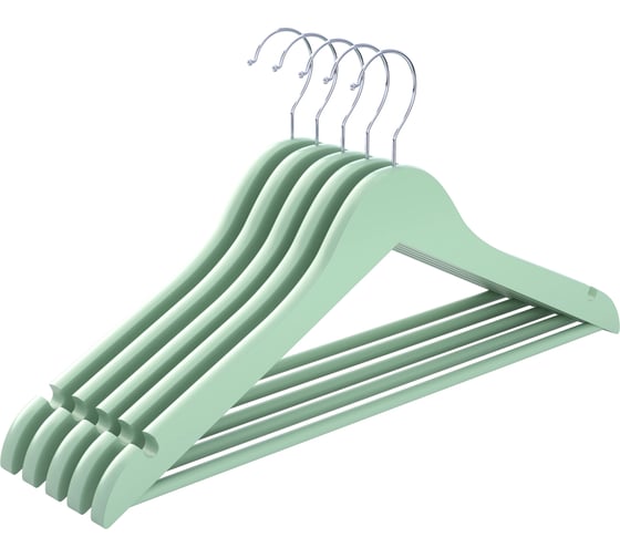 Изображение товара Набор вешалок для одежды DEFENDER CLH-227 мятный, дерево, 5 шт, 44,5 см 28231