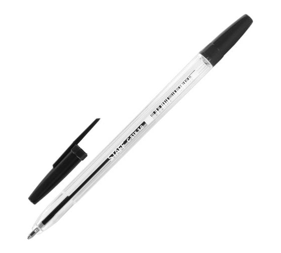 Изображение товара Ручка 50 шт в упаковке Staff шариковая C-51 ЧЕРНАЯ корпус прозрачный узел 1мм линия письма 05мм  142813