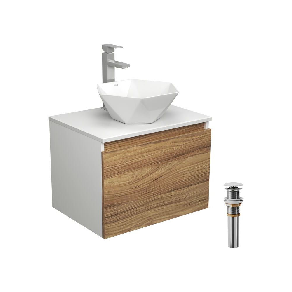 Изображение товара Комплект для ванной Bauedge 4 предмета: тумба, раковина, смеситель, стильный дизайн