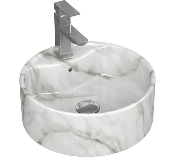 Изображение товара Раковина накладная со смесителем Bauedge и выпуском BAU Element D41, мрамор + смеситель Hotel Still, выпуск клик-клак хром YBD2589