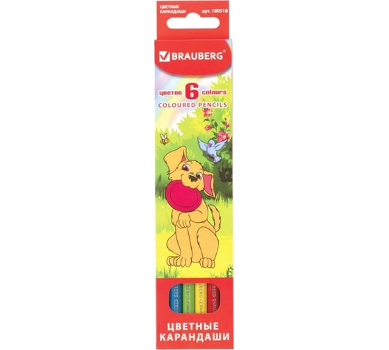 Изображение товара Карандаши цветные 24 шт в упаковке BRAUBERG "My lovely dogs" 6 цв. заточенные карт. упак. 180518