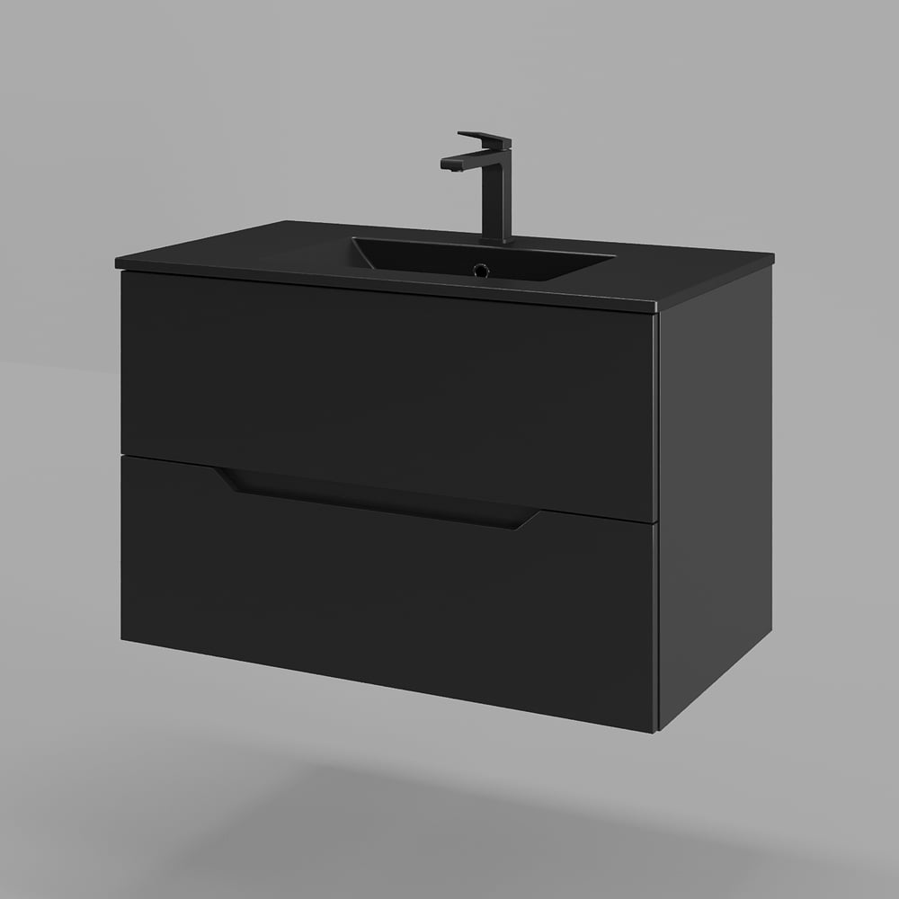 Изображение товара Подвесная тумба с раковиной ORANGE Line черный матовый Li-80Tub+BLRA