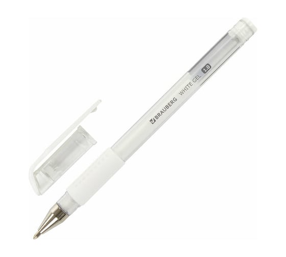 Изображение товара Ручка 12 шт в упаковке BRAUBERG гелевая с грипом White БЕЛАЯ пишущий узел 1мм линия письма 05мм 143416