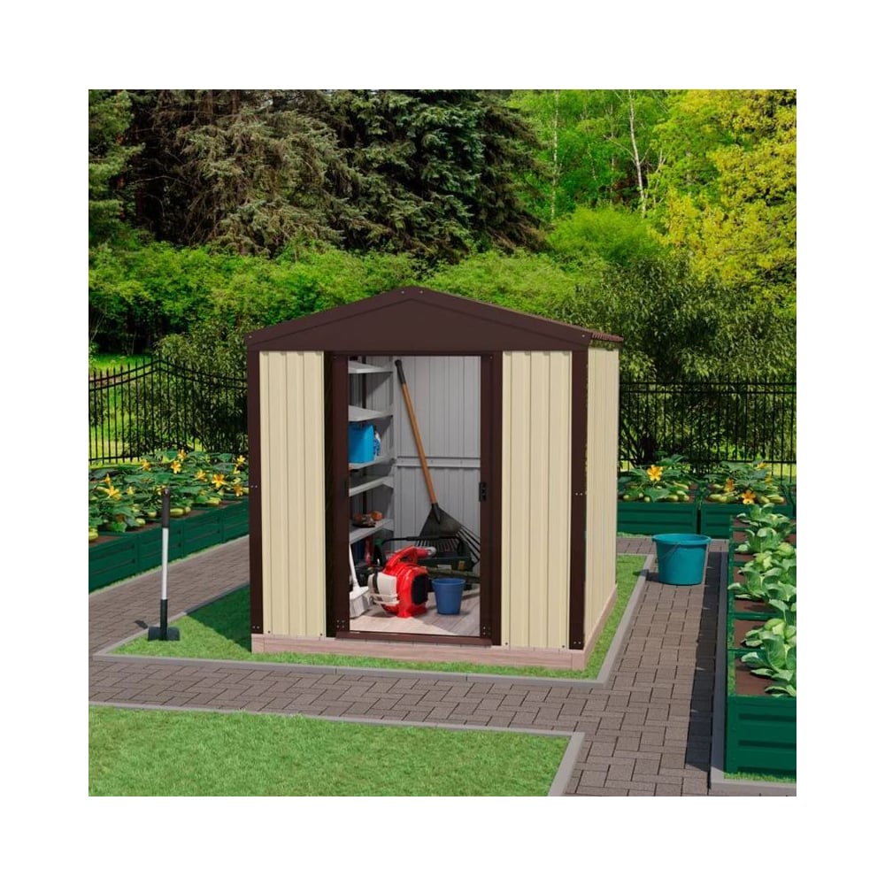 Изображение товара Хозблок для дачи сборно-разборный из металла Чебоксарский завод строительных профилей СТЭП 2,024x2,130x2,080 м, бежевый/шоколадный, RAL 1014/8017 4603312435254