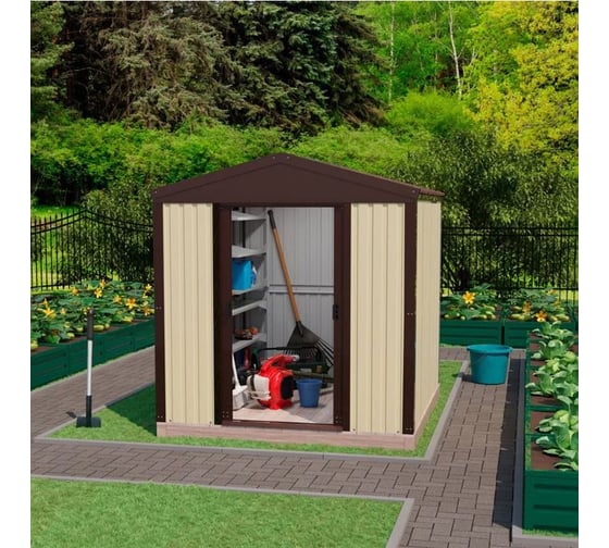 Изображение товара Хозблок для дачи сборно-разборный из металла Чебоксарский завод строительных профилей СТЭП 2,024x2,130x2,080 м, бежевый/шоколадный, RAL 1014/8017 4603312435254