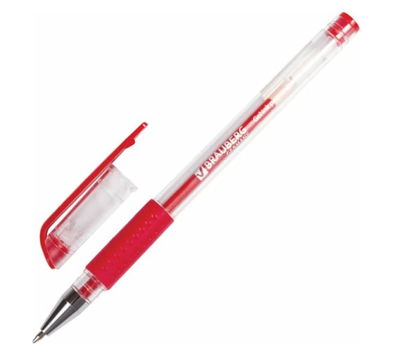 Изображение товара Ручка 12 шт в упаковке BRAUBERG гелевая с грипом Number One КРАСНАЯ пишущий узел 05мм линия письма 035мм  141195