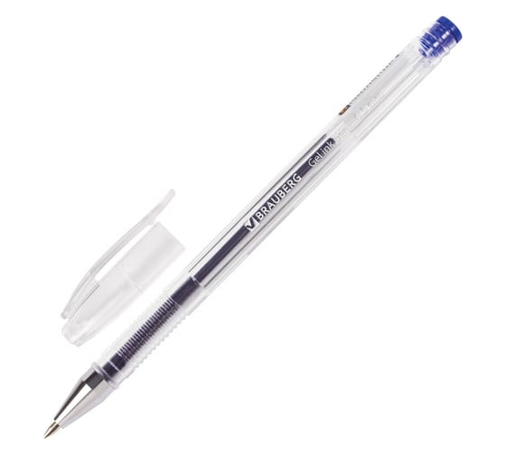 Изображение товара Ручка 12 шт в упаковке BRAUBERG гелевая Jet СИНЯЯ корпус прозрачный узел 05мм линия 035мм 141019