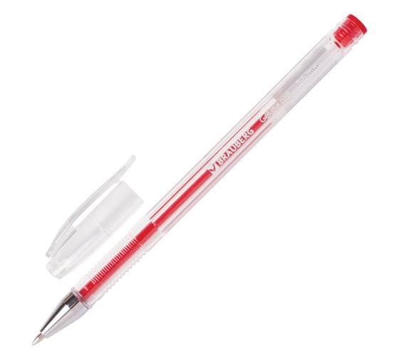 Изображение товара Ручка 12 шт в упаковке BRAUBERG гелевая Jet КРАСНАЯ корпус прозрачный узел 05мм линия 035мм  141020