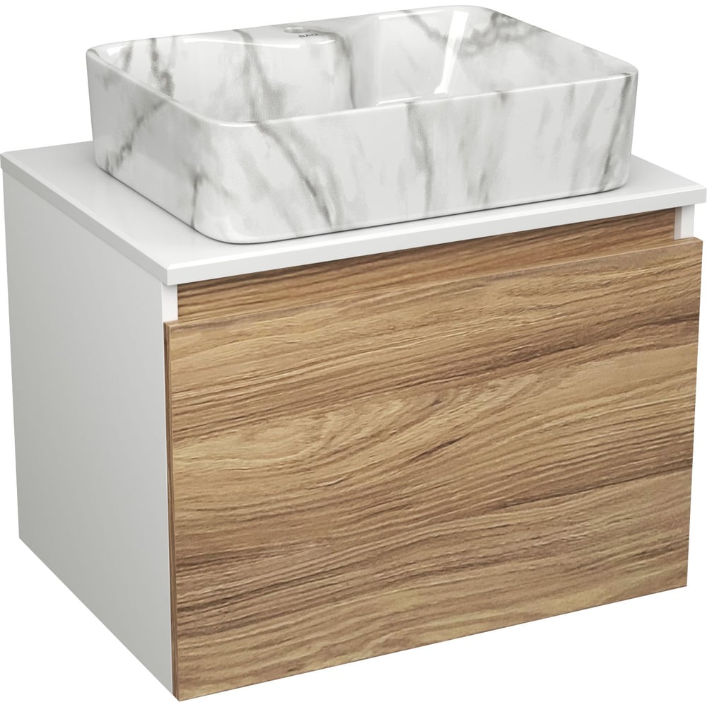 Комплект Bauedge тумба Bau Dream Blackwood 60, 1 ящик, раковина прямоугольная BAU Cerama 48x37, мрамор BD2983