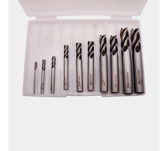 Изображение товара Набор фрез концевых РОСИНСТРУМЕНТ ц/х, 10 штук - 3-12 мм, Z4 7763124