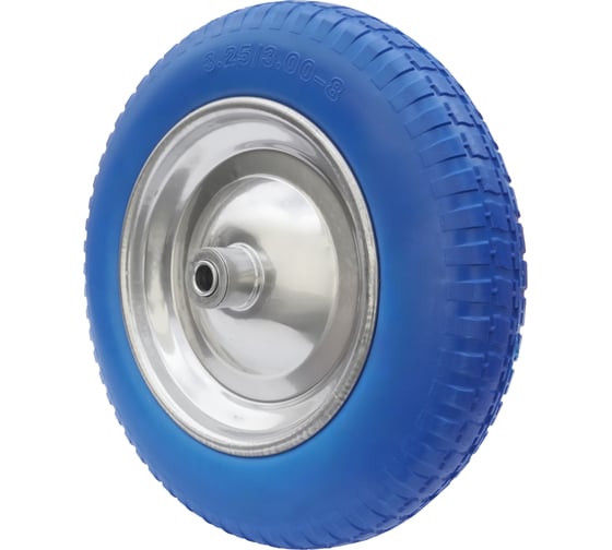 Изображение товара Колесо для тачки/тележки полиуретановое бескамерное 3.25/3.00-8, диаметр 350 мм, ось 16 мм, подшипник, PU 2403-16 А5 1008998