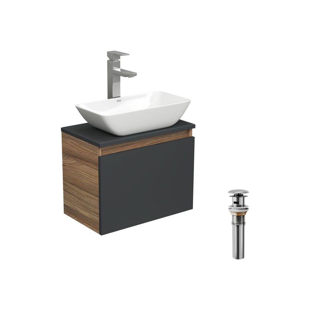 Изображение товара Комплект для ванной Bauedge 4 предмета тумба, раковина, смеситель BD1963