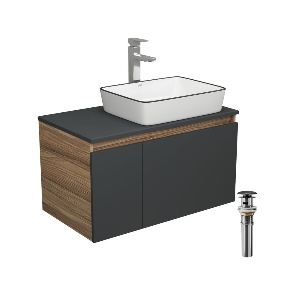 Изображение товара Комплект для ванной Bauedge 4 предмета тумба раковина и смеситель современный стиль