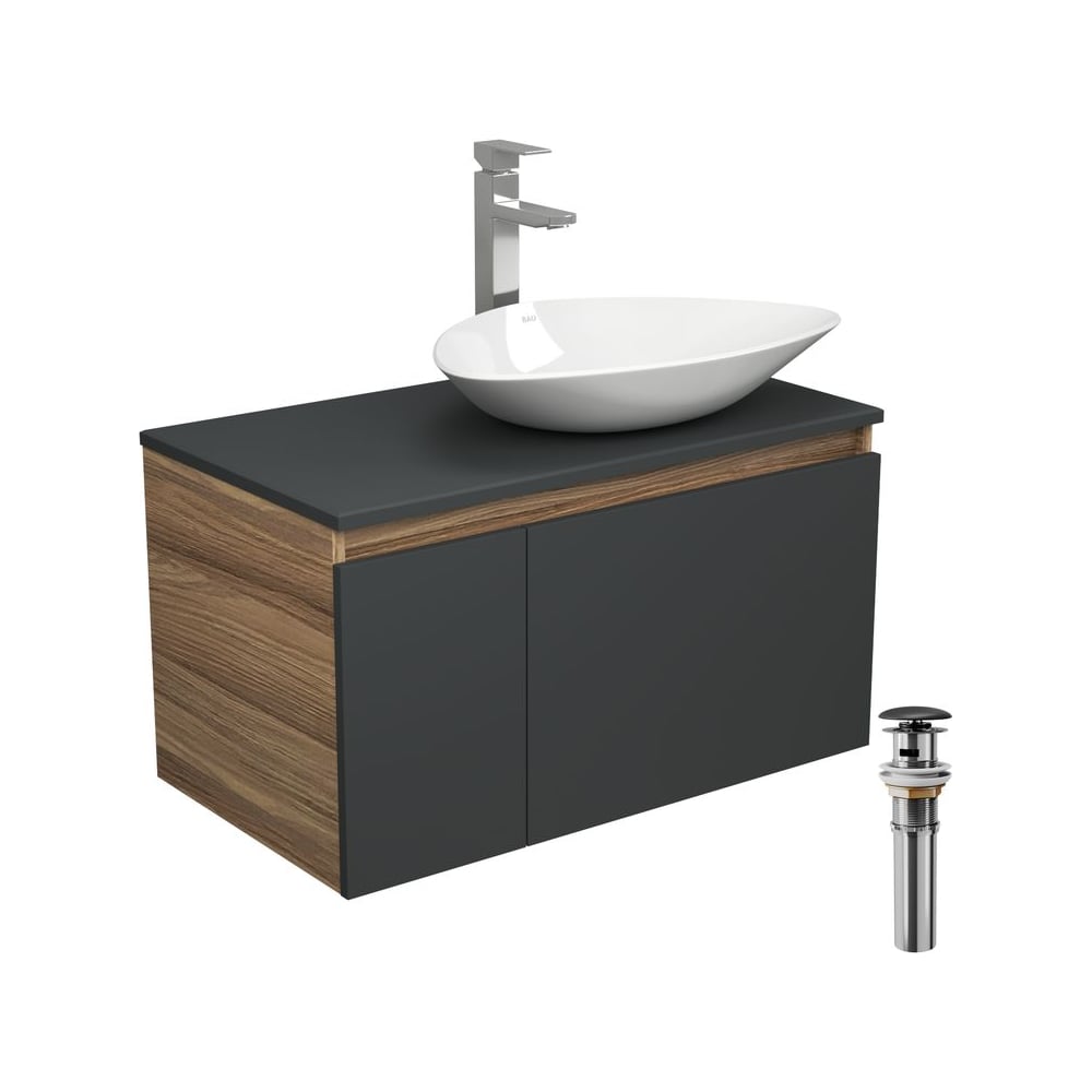 Изображение товара Комплект для ванной Bauedge 4 предмета (тумба Bau 80, раковина BAU Triangle, смеситель Hotel Still,