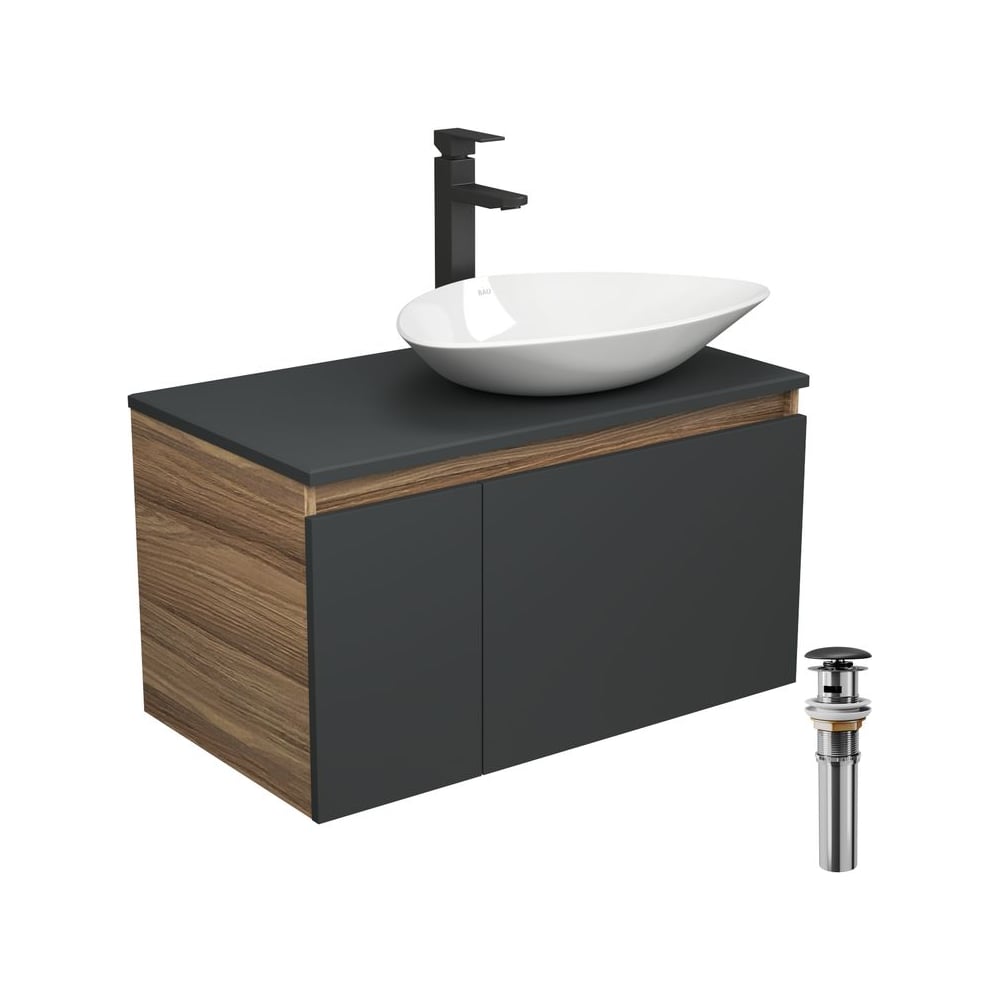 Изображение товара Комплект для ванной Bauedge 4 предмета тумба раковина смеситель черный BD2173