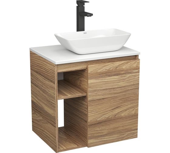 Изображение товара Тумба Bauedge Bau Dream Blackwood 60 правая, раковина BAU Spectrum mini 47х24 смеситель для раковины высокий Hotel Black, черный SD3211