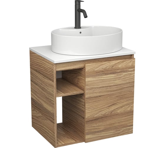 Изображение товара Тумба Bauedge Bau Dream Blackwood 60 правая, раковина BAU Nimb 51х41 белая, смеситель Hotel Dream Black, нерж. сталь, черный SD3343