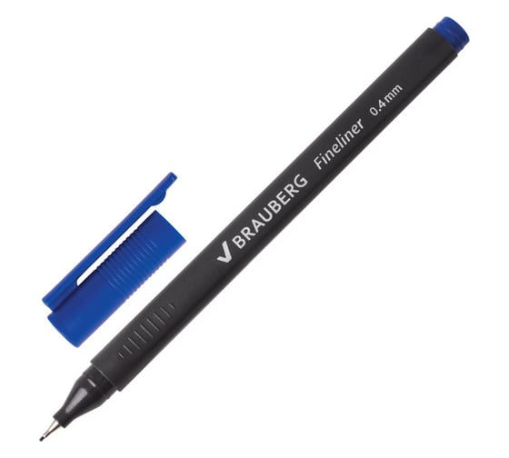Изображение товара Ручка 12 шт в упаковке BRAUBERG капиллярная линер Carbon СИНЯЯ металлический наконечник трехгранная 0,4 мм 141522