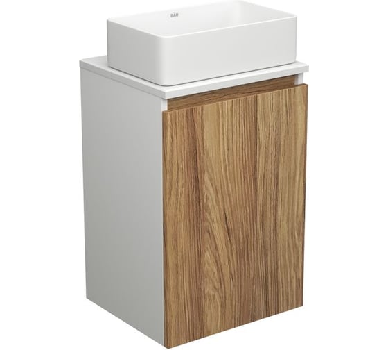 Изображение товара Тумба с раковиной Bauedge Bauedge (тумба под раковину Bau Dream Blackwood 40 + раковина санфаянс накладная BAU Hotel mini 37x23, белая) BD1589