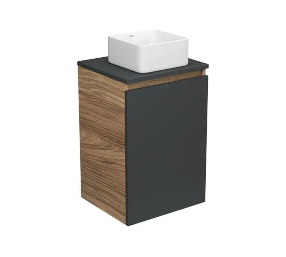 Изображение товара Тумба с раковиной Bauedge Bauedge (тумба Bau Dream Blackwood 40, графит + раковина накладная квадратная BAU Hotel mini Размер 24x24) BD1906