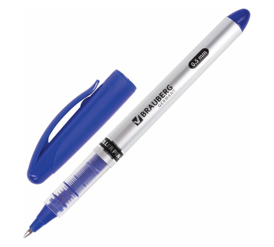 Изображение товара Ручка-роллер 12 шт в упаковке BRAUBERG Control СИНЯЯ корпус серебристый узел 05мм линия 03мм  141554