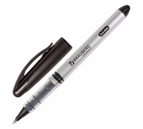 Изображение товара Ручка-роллер 12 шт в упаковке BRAUBERG Control ЧЕРНАЯ корпус серебристый узел 05мм линия 03мм  141553