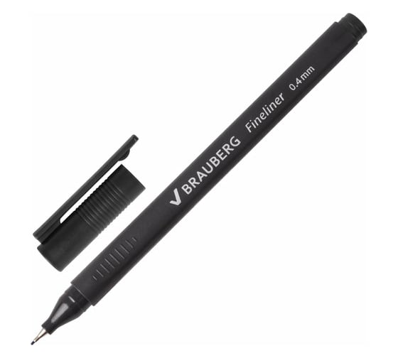 Изображение товара Ручка 12 шт в упаковке BRAUBERG капиллярная линер Carbon ЧЕРНАЯ металлический наконечник, трехгранная, 0,4 мм 141523