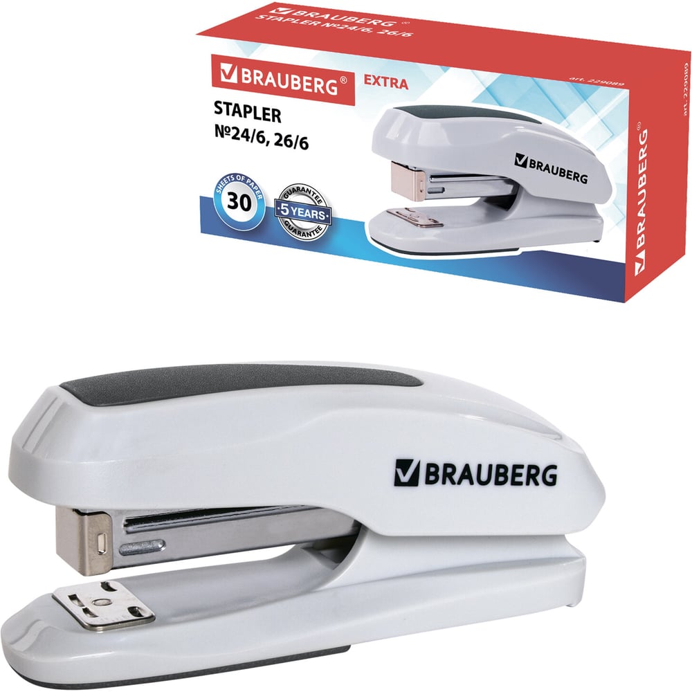Изображение товара Степлер BRAUBERG Super №24/6, 26/6, до 30 листов, серый 229089 Изображение товара Степлер BRAUBERG Super №24/6, 26/6, до 30 листов, серый 229089