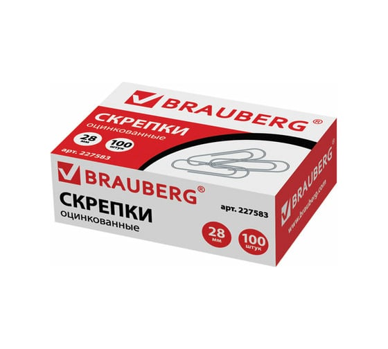 Изображение товара Скрепки 10 шт в упаковке BRAUBERG  28 мм оцинкованные 100 шт. в картонной коробке  227583